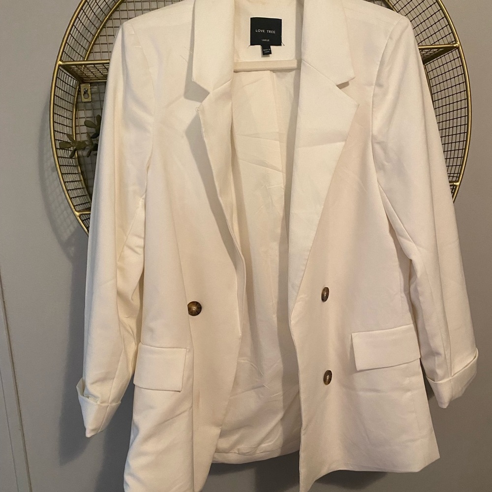 White Long Sleeve button up blazer size L